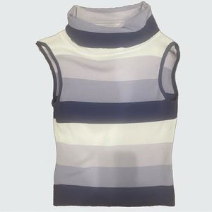 Vintage Michelle Preppy Retrosport Striped Sleeveless Turtlneck Top